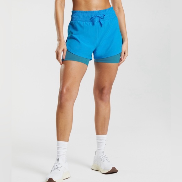 GYMSHARK Women’s XS Running 2-in-1 Shorts Electric Blue/Luna Blue- NWT - Picture 3 of 7